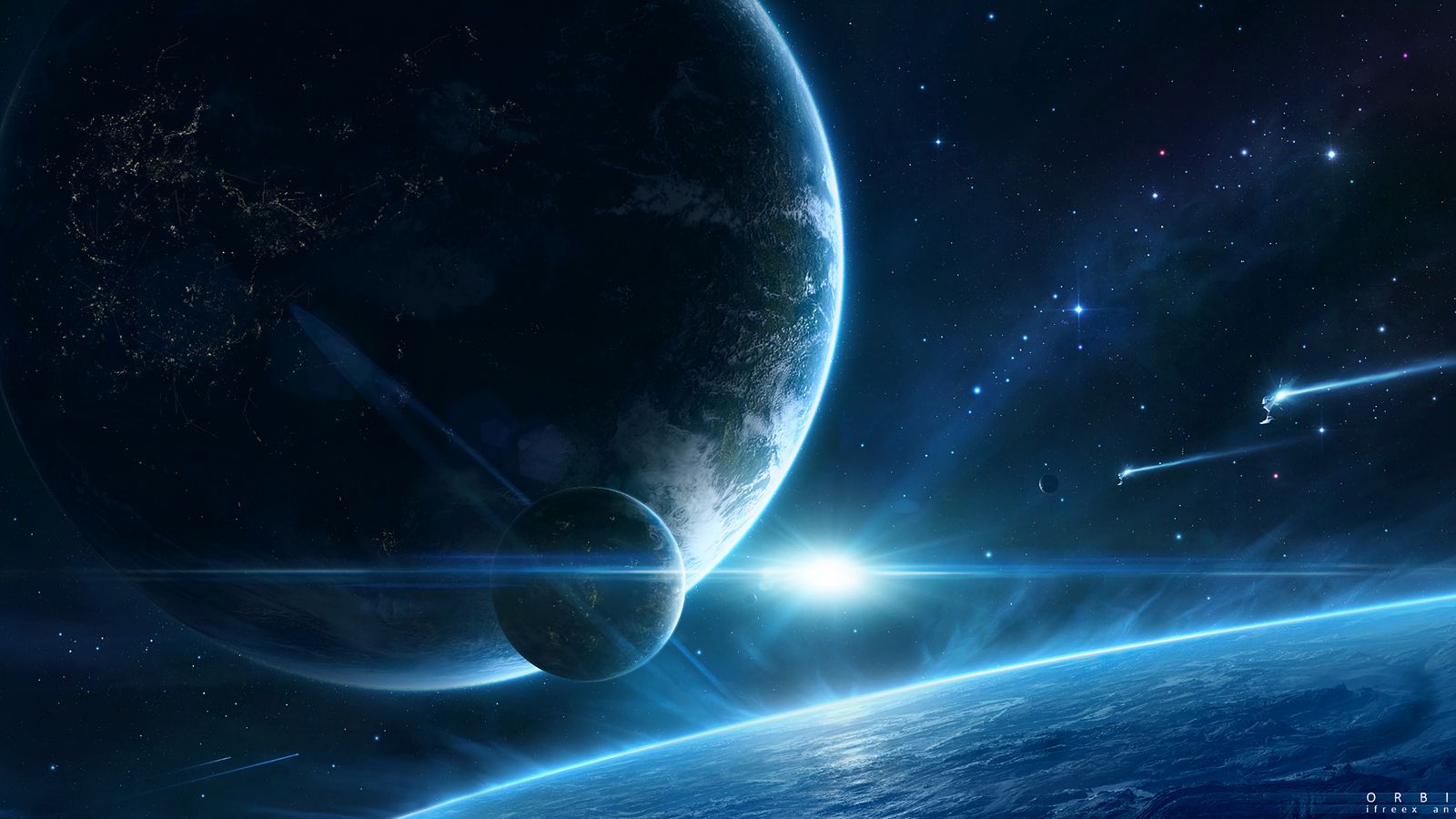 Download wallpaper 1600x900 planet, space, satellite, outer space ...