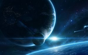 Preview wallpaper planet, space, satellite, outer space