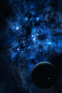 Preview wallpaper planet, space, satellite, outer space, blue, stars, glitter