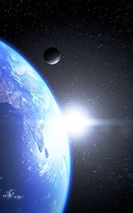 Preview wallpaper planet, space, satellite, lens flare, stars