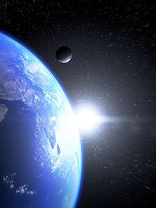 Preview wallpaper planet, space, satellite, lens flare, stars