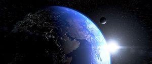 Preview wallpaper planet, space, satellite, lens flare, stars