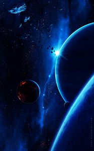 Preview wallpaper planet, space, satellites, stars, universe, cosmic