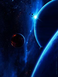 Preview wallpaper planet, space, satellites, stars, universe, cosmic