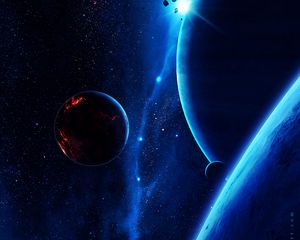 Preview wallpaper planet, space, satellites, stars, universe, cosmic