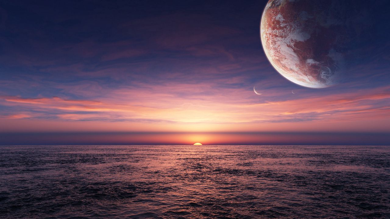 Wallpaper planet, space, sea, horizon