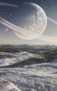 Preview wallpaper planet, space, snow, winter, surface