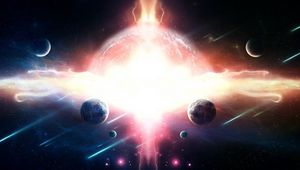 Preview wallpaper planet, space, wave, stars, asteroids