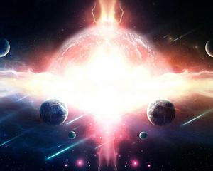 Preview wallpaper planet, space, wave, stars, asteroids