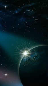 Preview wallpaper planet, stars, radiance, starry sky, galaxy, universe