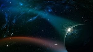 Preview wallpaper planet, stars, radiance, starry sky, galaxy, universe