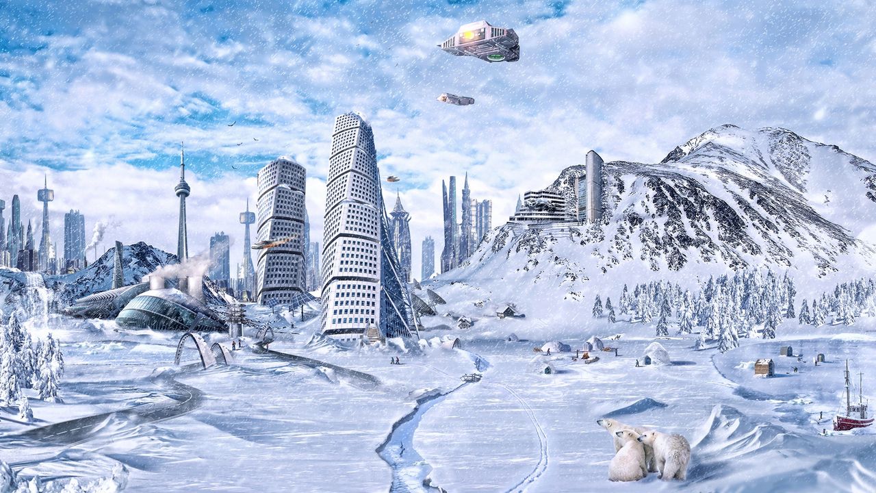 Wallpaper planet, world, winter, snow, city, science fiction, future