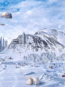 Preview wallpaper planet, world, winter, snow, city, science fiction, future