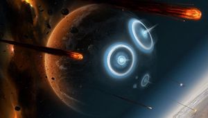 Preview wallpaper planets, asteroids, attack, space, debris