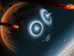 Preview wallpaper planets, asteroids, attack, space, debris