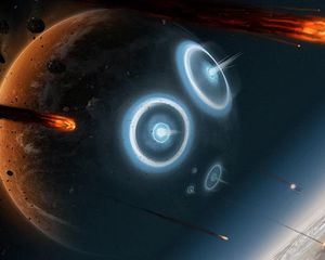 Preview wallpaper planets, asteroids, attack, space, debris
