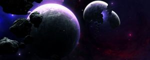 Preview wallpaper planets, asteroids, fragments, flash, space