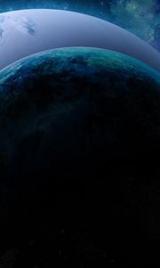 Preview wallpaper planets, asteroids, light, stars, universe