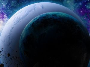 Preview wallpaper planets, asteroids, light, stars, universe