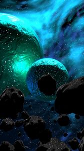 Preview wallpaper planets, asteroids, space, nebula, galaxy