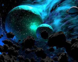 Preview wallpaper planets, asteroids, space, nebula, galaxy