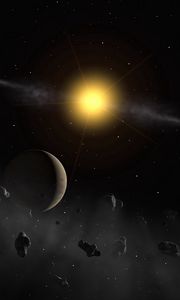 Preview wallpaper planets, asteroids, space, stars, sun