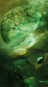 Preview wallpaper planets, balls, cranny, glow, green