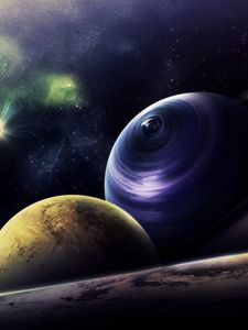 Preview wallpaper planets, circle, flash, radiance, galaxy