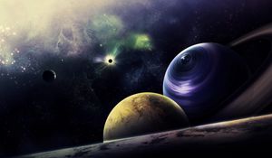 Preview wallpaper planets, circle, flash, radiance, galaxy