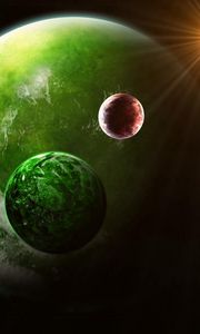 Preview wallpaper planets, green, red, sun