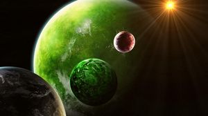 Preview wallpaper planets, green, red, sun