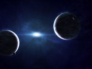 Preview wallpaper planets, light, shadow, stars, space