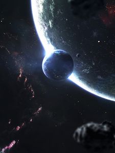 Preview wallpaper planets, meteors, glow