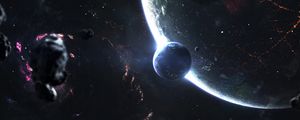 Preview wallpaper planets, meteors, glow