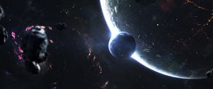 Preview wallpaper planets, meteors, glow