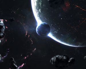 Preview wallpaper planets, meteors, glow