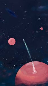 Preview wallpaper planets, rocket, space, stars, art