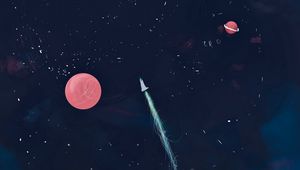 Preview wallpaper planets, rocket, space, stars, art