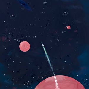 Preview wallpaper planets, rocket, space, stars, art