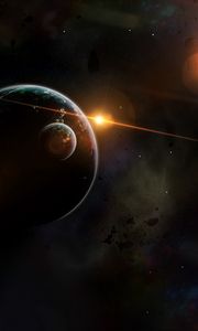 Preview wallpaper planets, space, flash, shine, flare