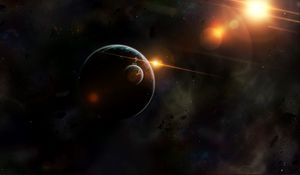 Preview wallpaper planets, space, flash, shine, flare
