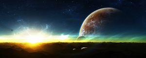 Preview wallpaper planets, space, satellite, horizon, lights