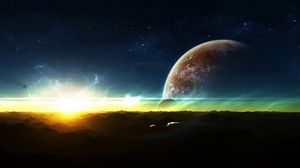 Preview wallpaper planets, space, satellite, horizon, lights