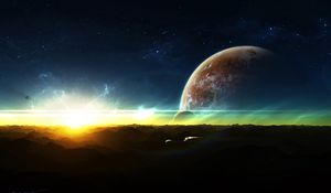 Preview wallpaper planets, space, satellite, horizon, lights