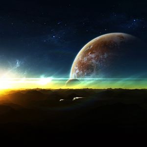 Preview wallpaper planets, space, satellite, horizon, lights