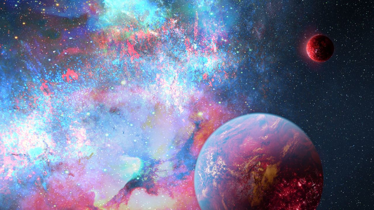 Wallpaper planets, space, stars, nebula, glow