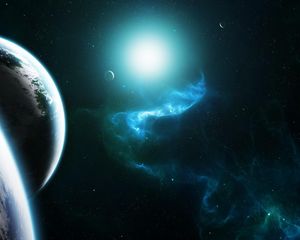 Preview wallpaper planets, space, stars, radiation, light