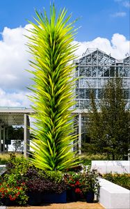 Preview wallpaper plants, flower beds, building, sky, clouds