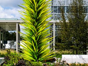 Preview wallpaper plants, flower beds, building, sky, clouds