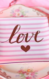 Preview wallpaper plate, love, inscription, heart, pink